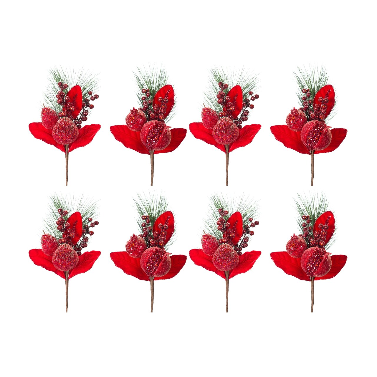 Melrose Set of 8 Assorted Pomegranate and Pear Christmas Picks 16"
